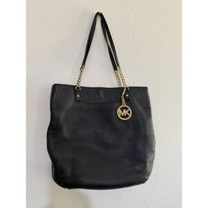 Michael Kors Black Leather Gold Hardware Shoulder Bag Purse